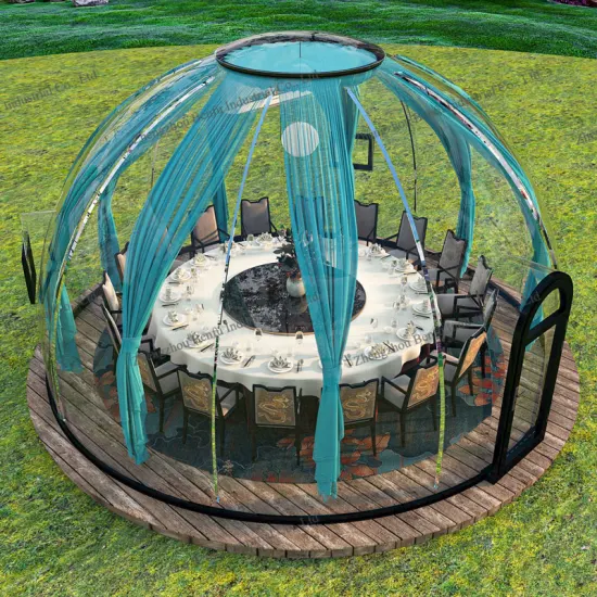 Área interna 23,74 metros quadrados PVC PC Hotel Transparente Glamping Geodésico Dome Bubble Tent para refeições ao ar livre